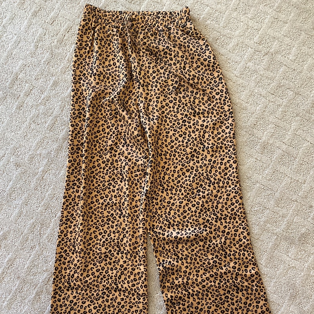 Mi Ami Leopard Print Wide Leg Pants XS